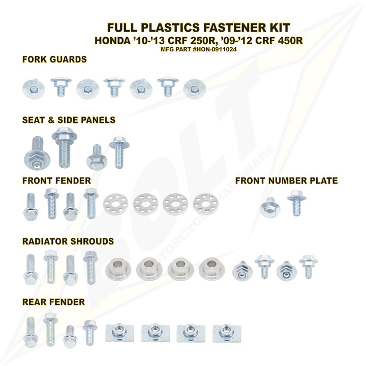 BOLT Schraubenkit für Plastikteile CRF 450 09-12, CRF 250 10-13 BOLT Schraubenkit für Plastikteile CRF 450 09-12, CRF 250 10-13