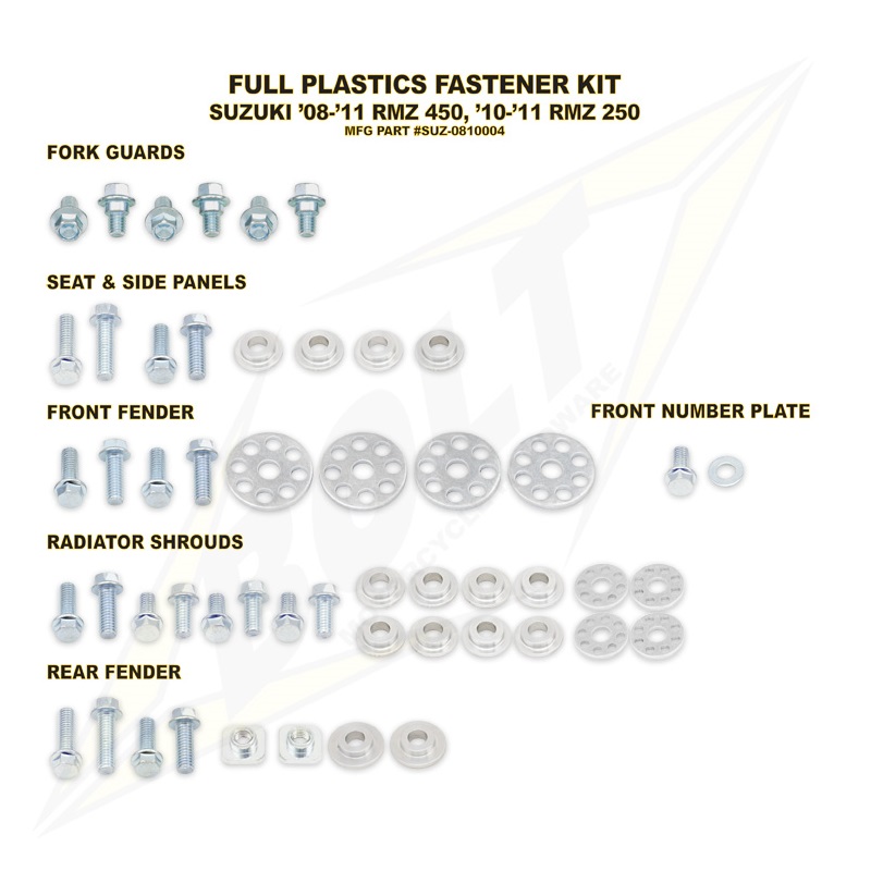 BOLT Schraubenkit für Plastikteile RMZ 450 08-, RMZ 250 10- BOLT Schraubenkit für Plastikteile RMZ 450 08-, RMZ 250 10-