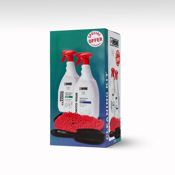 IPONE CLEANING KIT1L Mehrzweckreiniger + 1L Felgenreiniger + 1 Waschhandschuh + 1 Felgenbürste