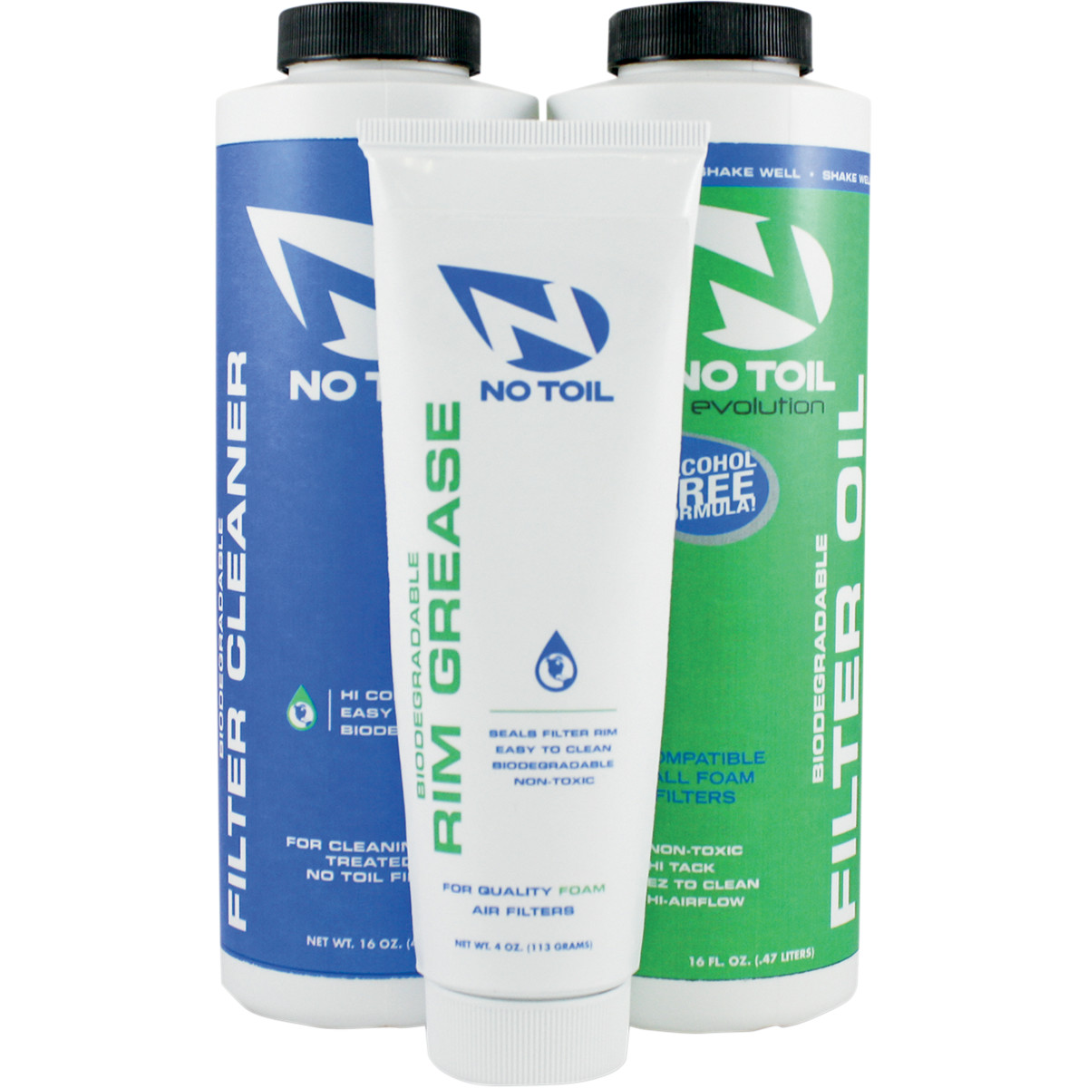 NO TOIL FILTER OIL | FILTER CLEANER | RIM GREASE EVOLUTION 3-PK BIODEGRADABLE MAINTENANCE KIT NO TOIL FILTER OIL | FILTER CLEANER | RIM GREASE EVOLUTION 3-PK BIODEGRADABLE MAINTENANCE KIT