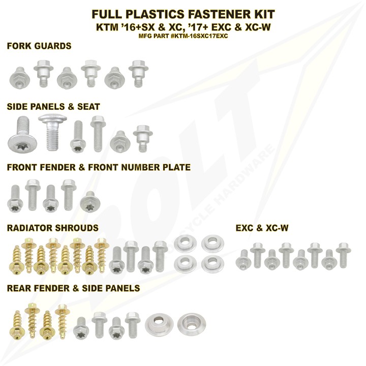 BOLT Schraubenkit für Plastikteile KTM 16-18 SX & XC, 17-19 EXC & XC-W BOLT Schraubenkit für Plastikteile KTM 16-18 SX & XC, 17-19 EXC & XC-W