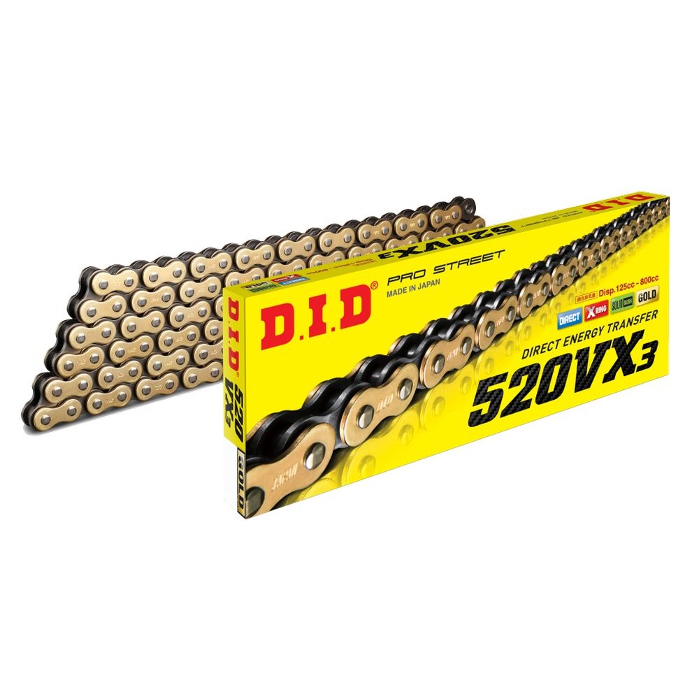 DID 520 VX3 Kette gold/black, Zugfestigkeit 3720kg 114 Glieder DID 520 VX3 Kette gold/black, Zugfestigkeit 3720kg 114 Glieder