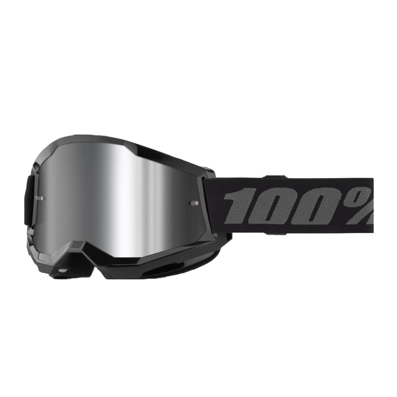 100% Strata 2 MX-Brille Black - Mirror Silver Lens 