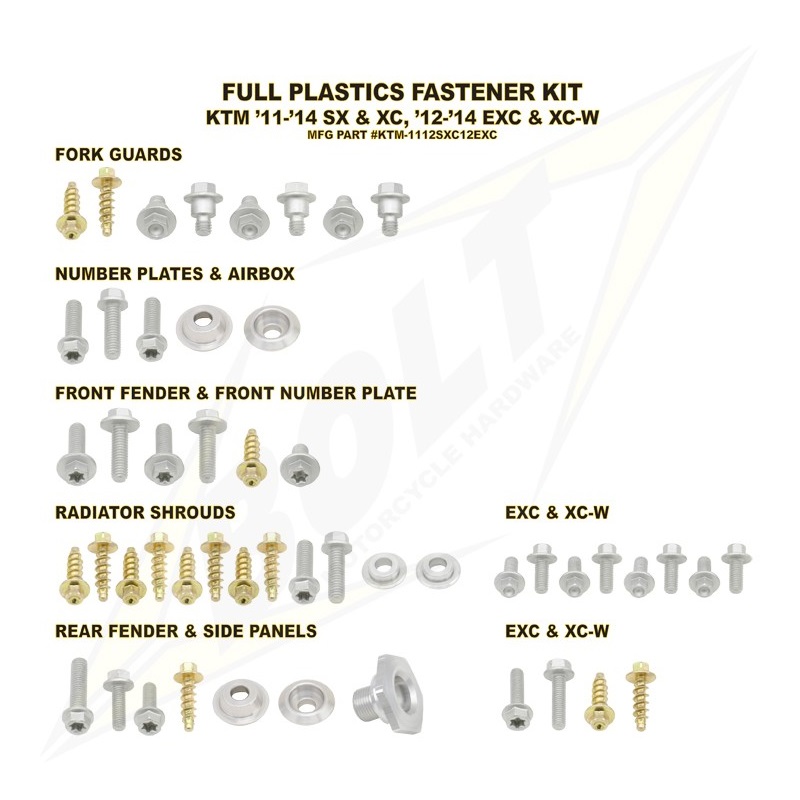 BOLT Schraubenkit für KTM Plastikteile EXC 12-, SX(F) 11- BOLT Schraubenkit für KTM Plastikteile EXC 12-, SX(F) 11-