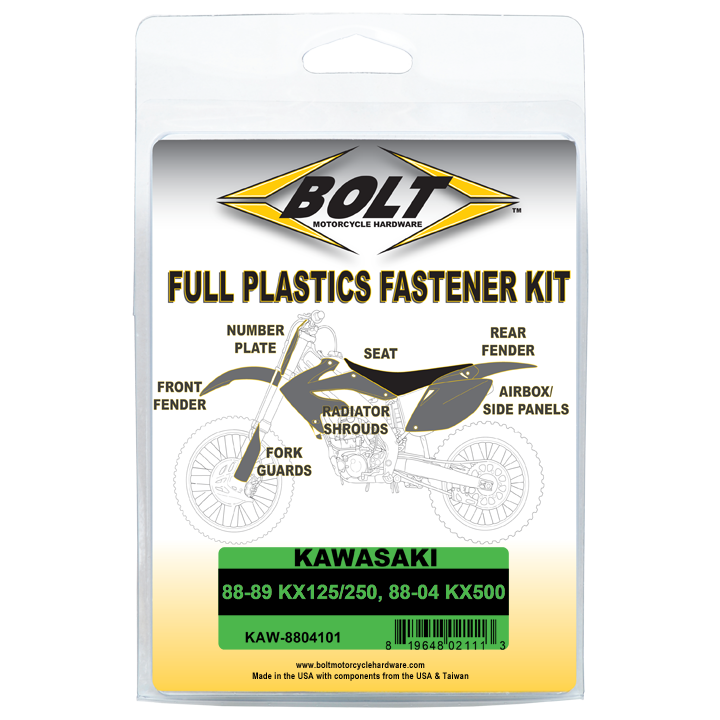 BOLT Schraubenkit für Plastikteile Kawasaki KX125/250 88-89 , KX 500 88-04 BOLT Schraubenkit für Plastikteile Kawasaki KX125/250 88-89 , KX 500 88-04